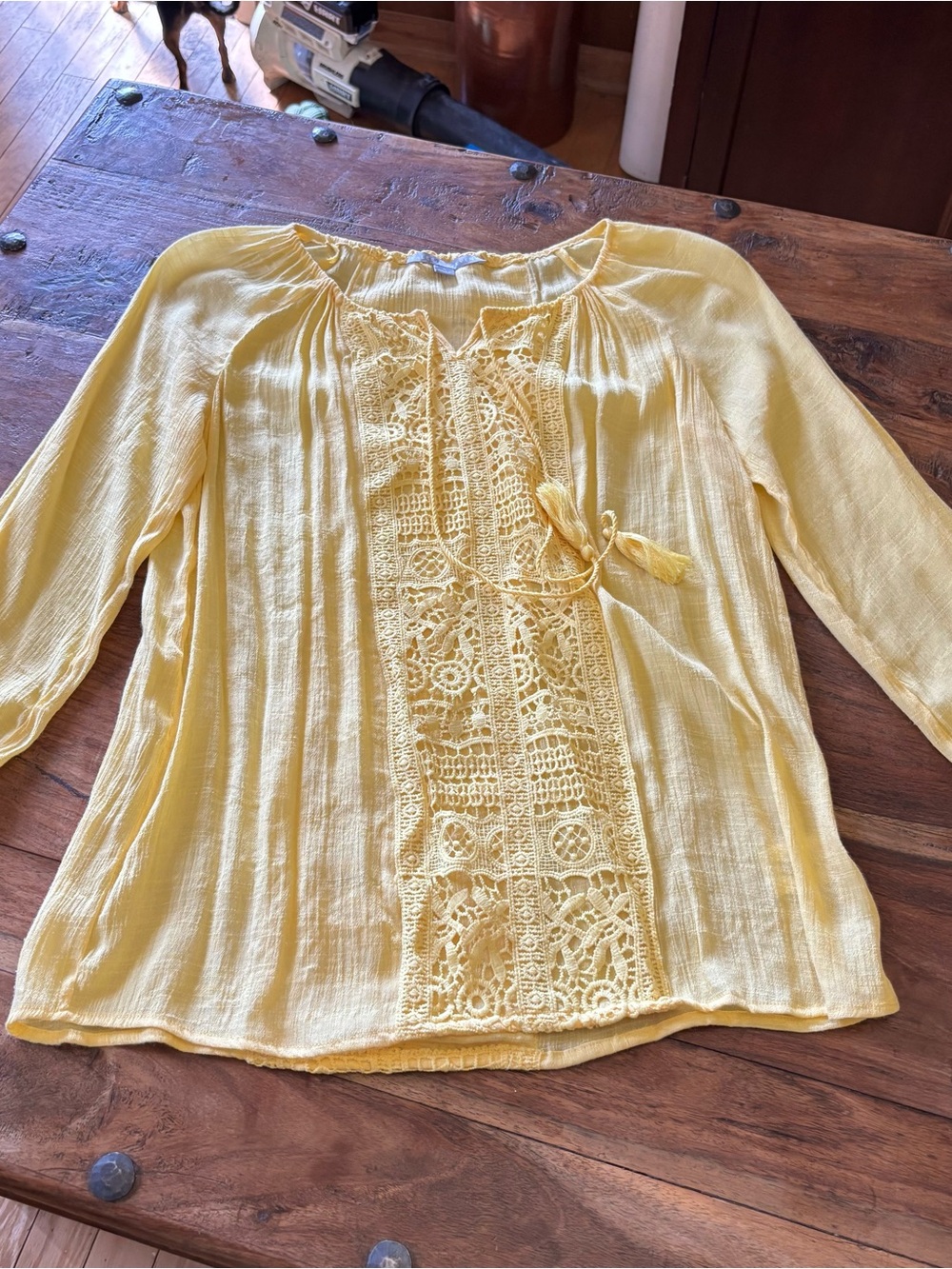 Valerie Stevens Sunny Yellow Crochet-Trim Blouse